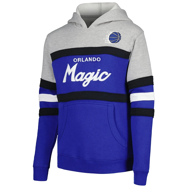 Youth Mitchell & Ness Blue/Heather Gray Orlando Magic Hardwood Classics Head Coach Pullover Hoodie