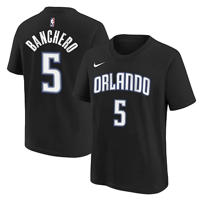 T-shirt Paolo Banchero Orlando Magic Icon noir avec nom et numéro pour jeune
