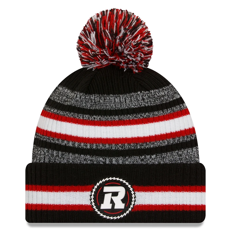 Men's New Era Black Ottawa Redblacks Sideline 6 Dart Cuffed Knit Hat with Pom