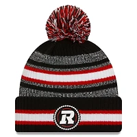 Men's New Era  Black Ottawa Redblacks Sideline 6 Dart Cuffed Knit Hat with Pom