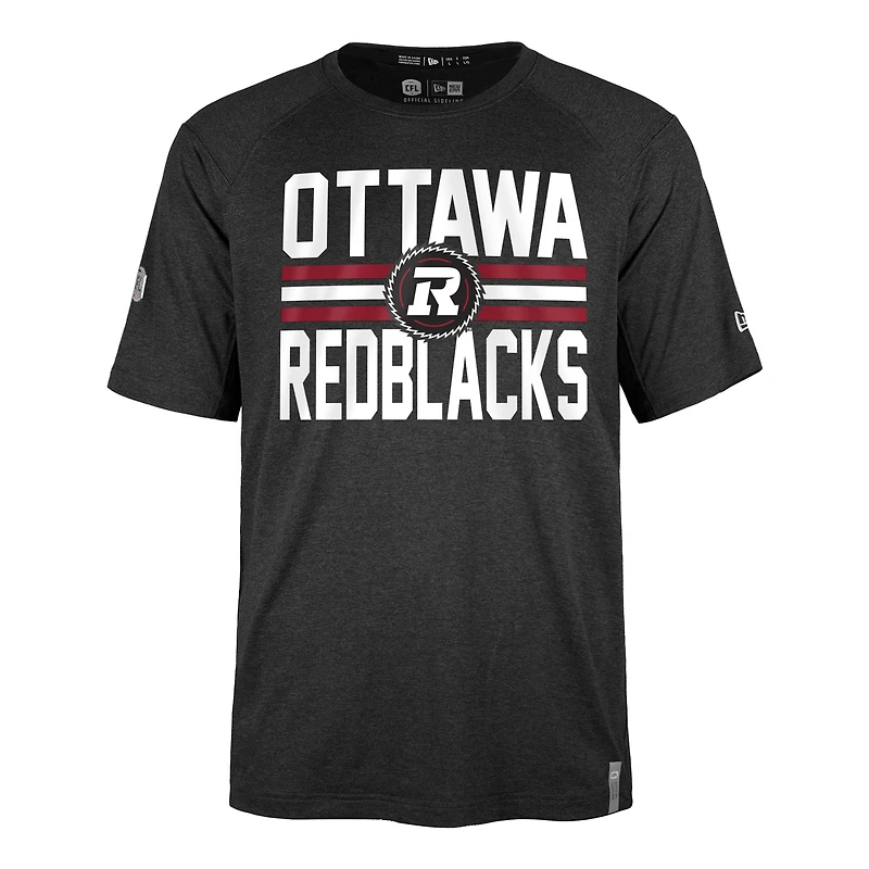 T-shirt de performance universitaire la ligne touche Ottawa Redblacks New Era pour homme, noir