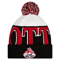 Bonnet en tricot à revers et pompon Turf Traditions Ottawa Redblacks noir New Era pour homme