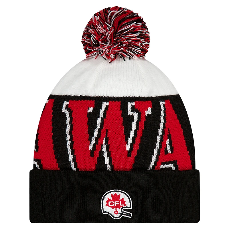 Bonnet en tricot à revers et pompon Turf Traditions Ottawa Redblacks noir New Era pour homme