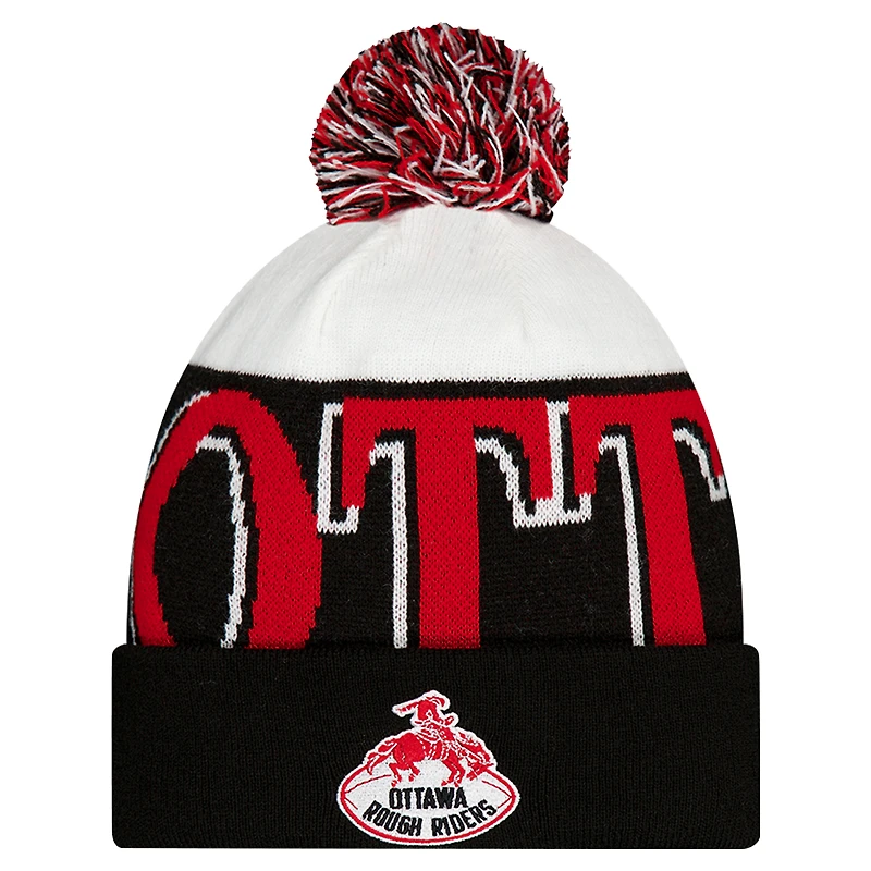 Bonnet en tricot à revers et pompon Turf Traditions Ottawa Redblacks noir New Era pour homme