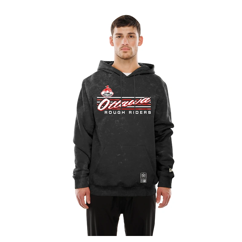 Men's New Era Black Ottawa Redblacks Turf Traditions Mineral Wash Vintage Fleece Hoodie