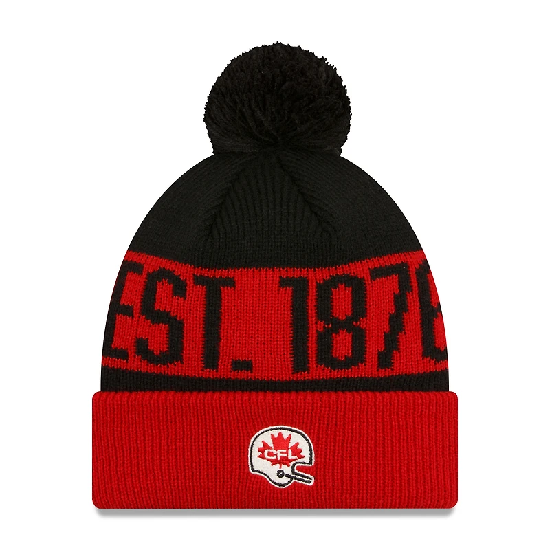 Bonnet en tricot à revers New Era pour hommes, rouge, Ottawa Redblacks Turf Traditions, avec pompon