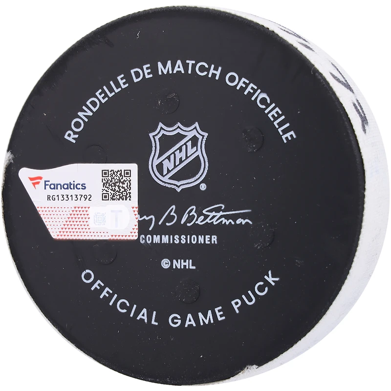 Rondelle de but utilisée par Adam Gaudette pour le match des Sénateurs d'Ottawa contre les Rangers de New York le 1er novembre 2024