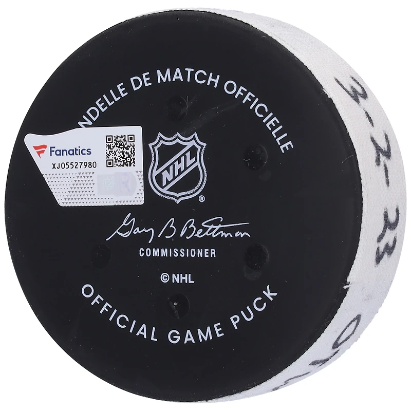 Rondelle de but utilisée par Claude Giroux lors du match des Sénateurs d'Ottawa du 2 mars 2023 contre les Rangers de New York