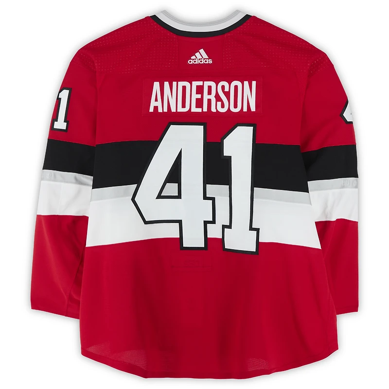 Maillot rouge adidas n° 41 des Sénateurs d'Ottawa porté par Craig Anderson lors de l'entraînement contre les Canadiens de Montréal le 16 décembre 2017 - Classique NHL100 - Porté pendant l'échauffement