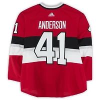 Maillot rouge adidas n° 41 des Sénateurs d'Ottawa porté par Craig Anderson lors de l'entraînement contre les Canadiens de Montréal le 16 décembre 2017 - Classique NHL100 - Porté pendant l'échauffement