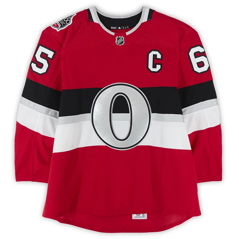 Erik Karlsson Ottawa Senators Practice-Used #65 Red adidas Jersey vs. Montreal Canadiens on December 16, 2017 - NHL100 Classic - Worn During Warm-Ups