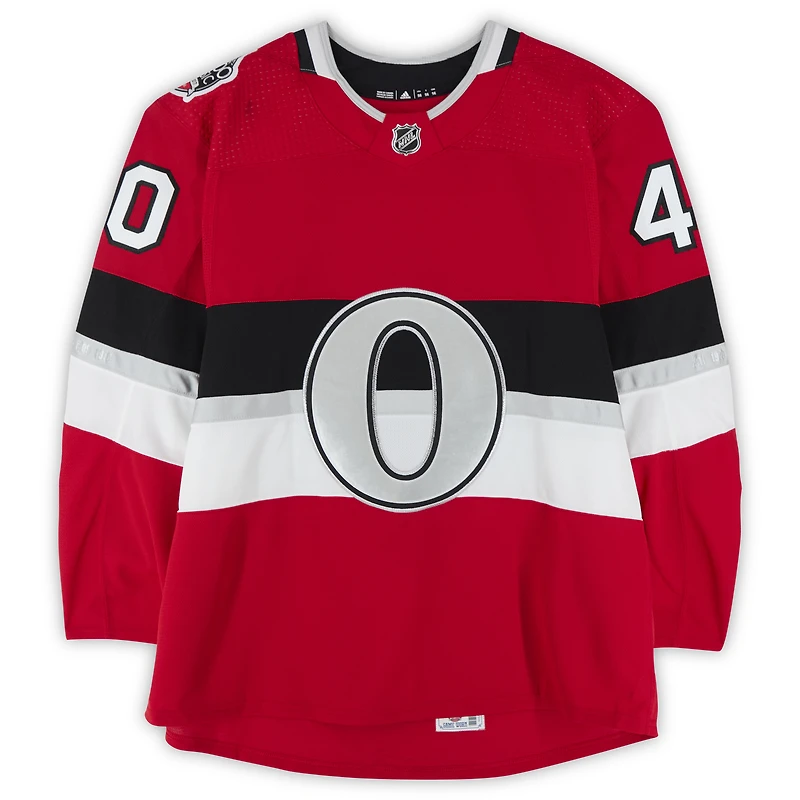 Maillot rouge adidas n° 40 des Sénateurs d'Ottawa porté par Gabriel Dumont lors de l'entraînement contre les Canadiens de Montréal le 16 décembre 2017 - Classique NHL100 - Porté pendant l'échauffement