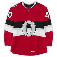 Maillot rouge adidas n° 40 des Sénateurs d'Ottawa porté par Gabriel Dumont lors de l'entraînement contre les Canadiens de Montréal le 16 décembre 2017 - Classique NHL100 - Porté pendant l'échauffement