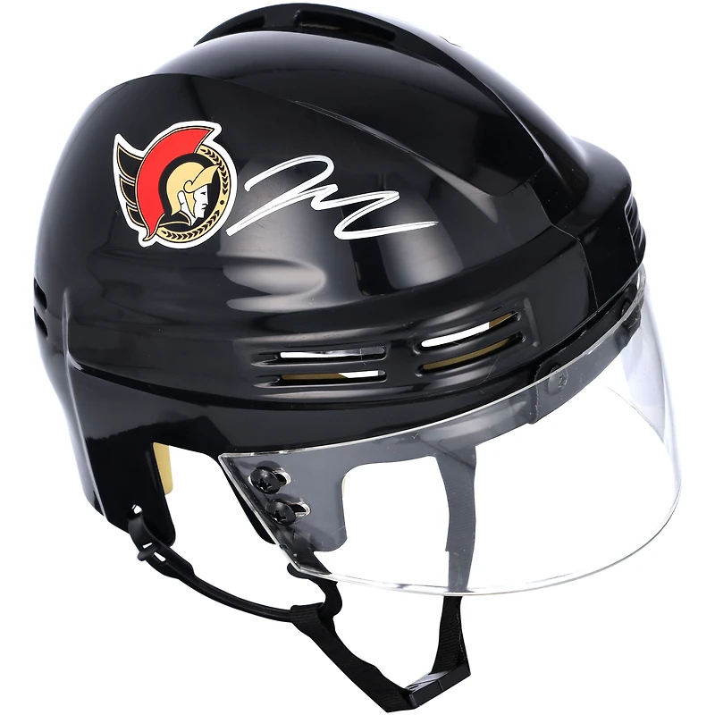 Casque mini noir autographié par Jake Sanderson des Sénateurs d'Ottawa