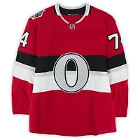 Maillot rouge adidas n° 74 des Sénateurs d'Ottawa porté à l'entraînement par Mark Borowiecki contre les Canadiens de Montréal le 16 décembre 2017 - Classique NHL100 - Porté pendant l'échauffement