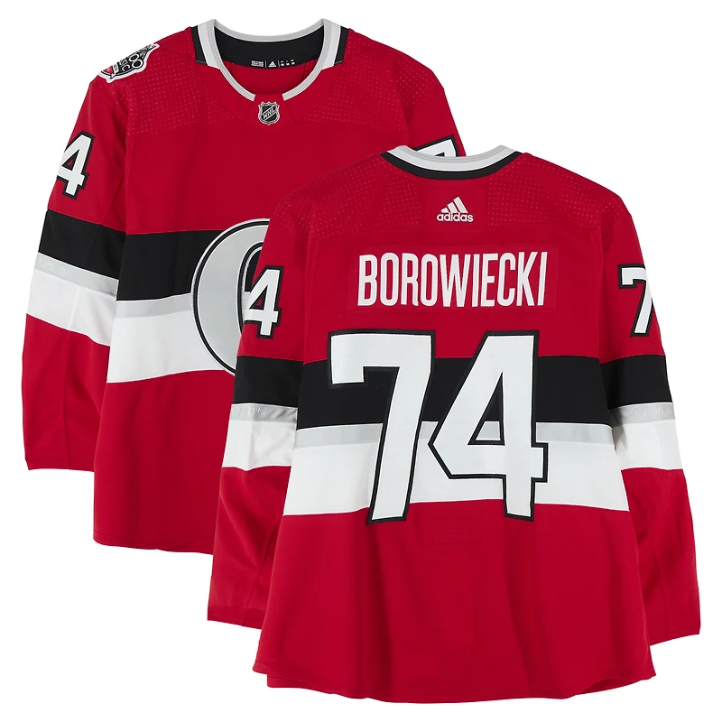 Mark Borowiecki Ottawa Senators Practice-Used #74 Red adidas Jersey vs. Montreal Canadiens on December 16, 2017 - NHL100 Classic - Worn During Warm-Ups