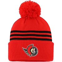 Tuque en tricot à revers à trois rayures adidas des Sénateurs d'Ottawa pour homme avec pompon, rouge