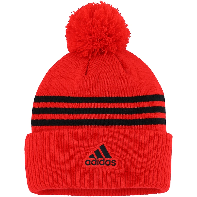 Tuque en tricot à revers à trois rayures adidas des Sénateurs d'Ottawa pour homme avec pompon, rouge