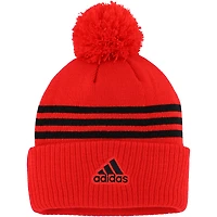 Tuque en tricot à revers à trois rayures adidas des Sénateurs d'Ottawa pour homme avec pompon, rouge