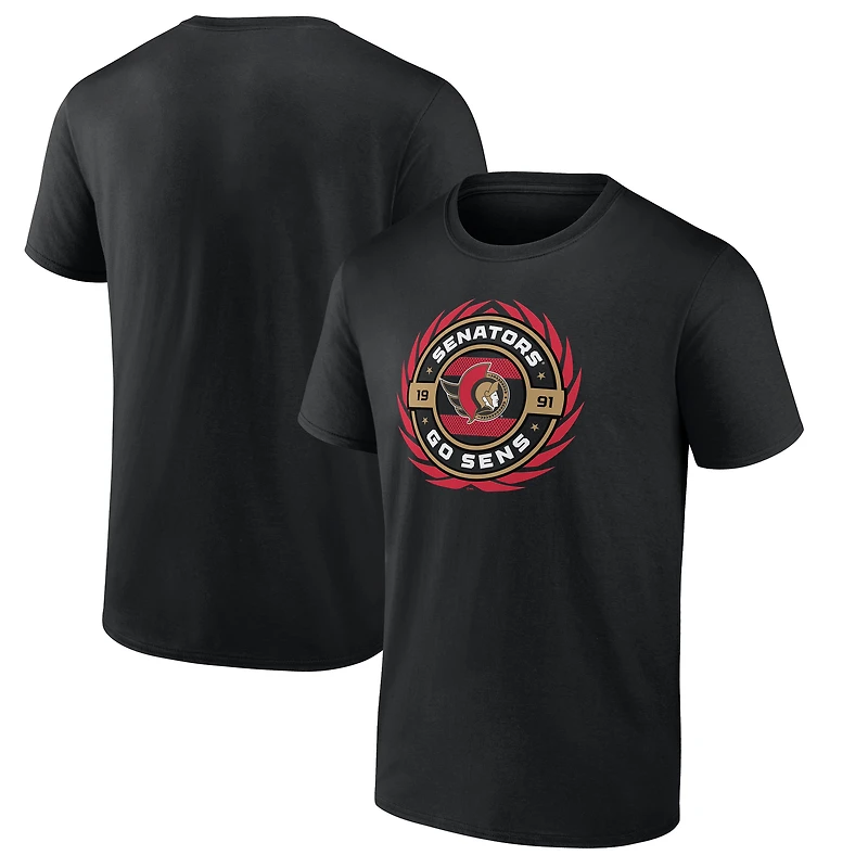 T-shirt noir pour homme avec logo des Sénateurs d'Ottawa