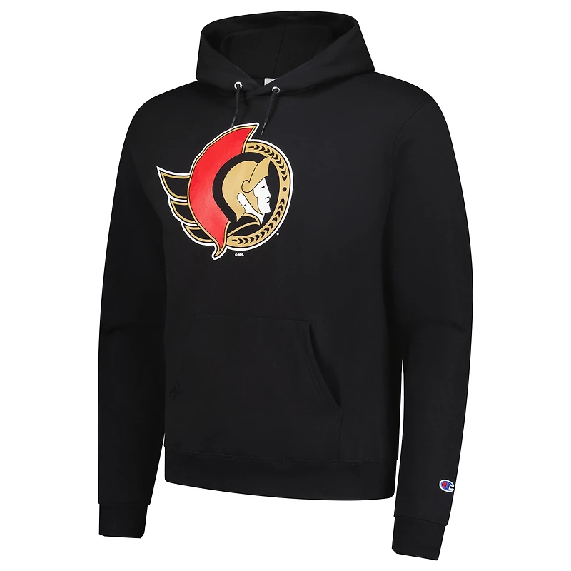 Men's Champion Black Ottawa Senators Primary Logo 1-Hit Pullover Hoodie