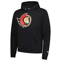 Men's Champion Black Ottawa Senators Primary Logo 1-Hit Pullover Hoodie