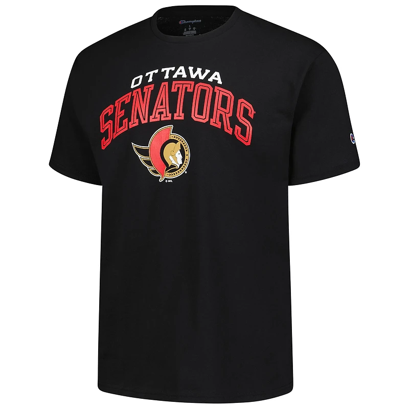 T-shirt noir Champion pour homme avec logo principal des Sénateurs d'Ottawa