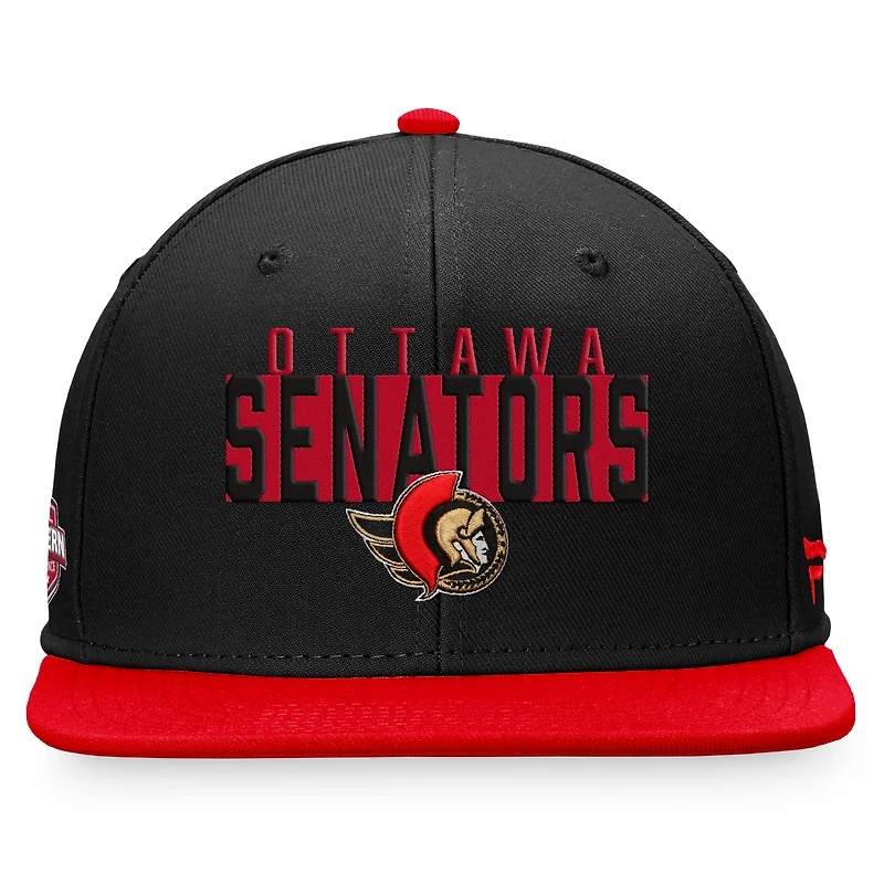 Casquette Snapback à blocs de couleurs fondamentaux Fanatics pour hommes, noir/rouge, Sénateurs d'Ottawa