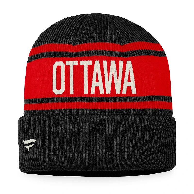 Bonnet en tricot à revers rétro classique Fanatics pour hommes, noir/rouge, Sénateurs d'Ottawa
