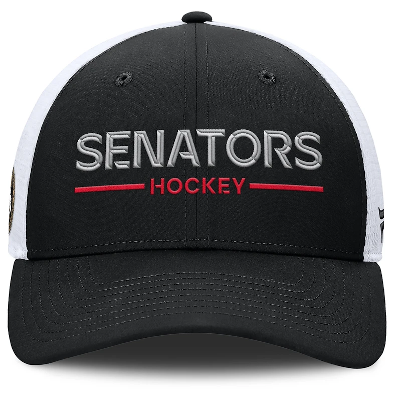 Men's Fanatics Black/White Ottawa Senators Authentic Pro Rink Lockup Adjustable Trucker Hat