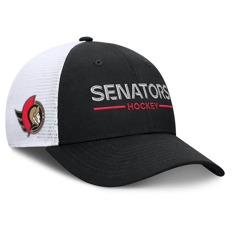 Casquette de camionneur ajustable authentique Pro Rink Lockup des Sénateurs d'Ottawa, noire et blanche, Fanatics pour hommes