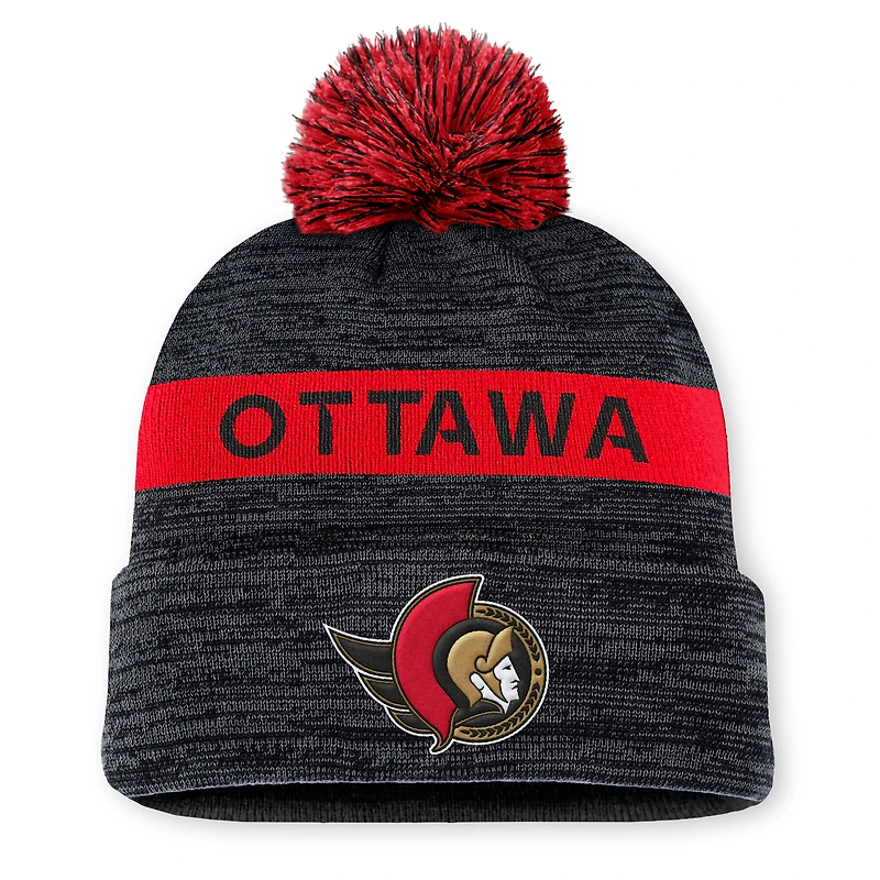 Men's Fanatics Black Ottawa Senators Authentic Pro Rink Cuffed Knit Hat with Pom