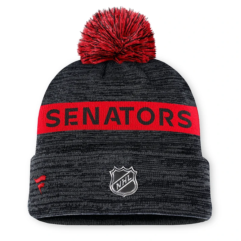 Men's Fanatics Black Ottawa Senators Authentic Pro Rink Cuffed Knit Hat with Pom