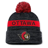 Bonnet en tricot à revers avec pompon authentique Pro Rink des Sénateurs d'Ottawa Fanatics pour hommes, noir