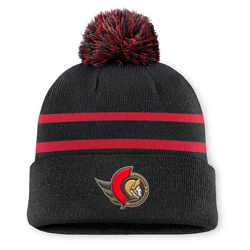 Men's Fanatics Black Ottawa Senators Authentic Pro Rink Cuffed Knit Hat with Pom
