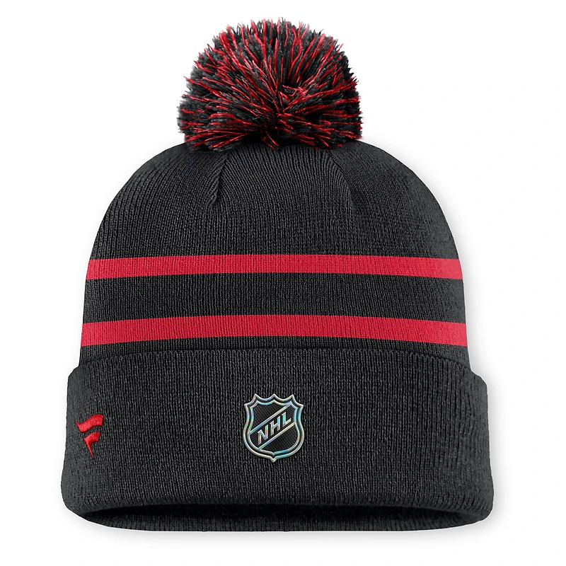 Men's Fanatics Black Ottawa Senators Authentic Pro Rink Cuffed Knit Hat with Pom