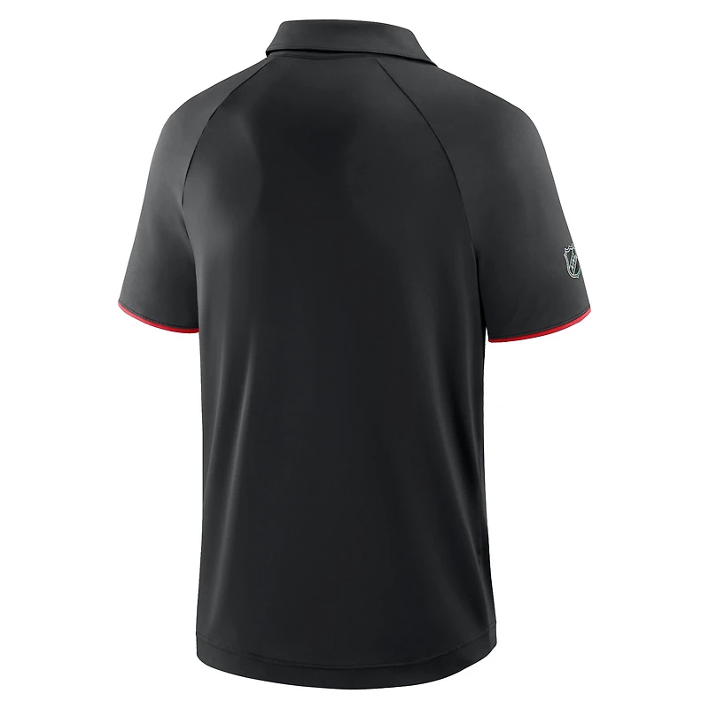 Polo raglan authentique Pro Rink Fanatics noir pour homme des Sénateurs d'Ottawa