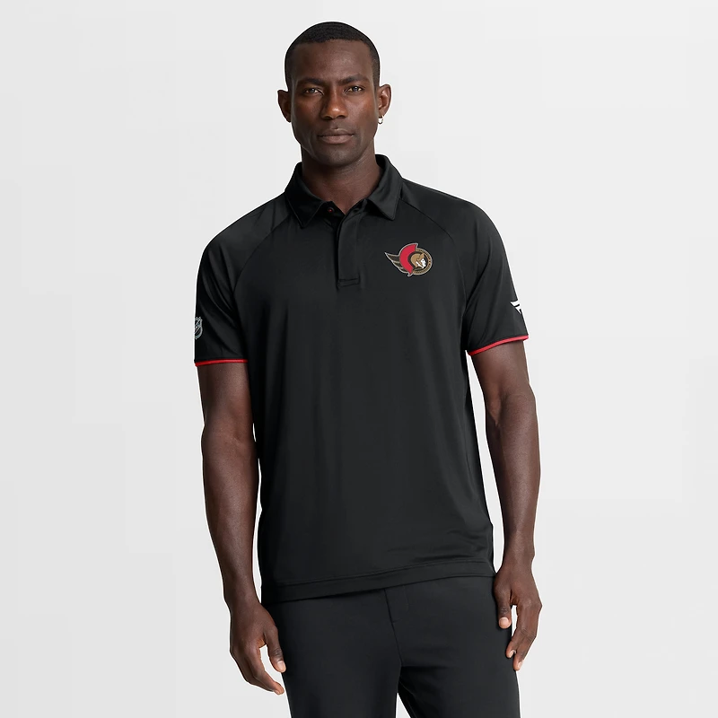 Men's Fanatics Black Ottawa Senators Authentic Pro Rink Raglan Polo