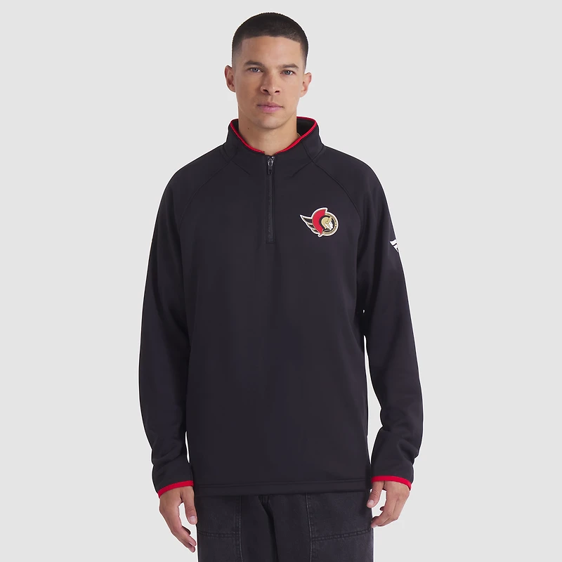 Pull raglan à quart de zip noir authentique Pro Rink des Sénateurs d'Ottawa Fanatics pour homme