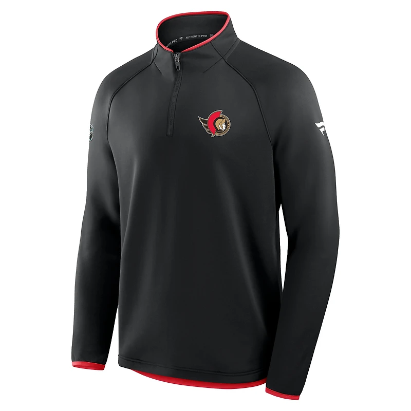 Men's Fanatics Black Ottawa Senators Authentic Pro Rink Raglan Quarter-Zip Pullover