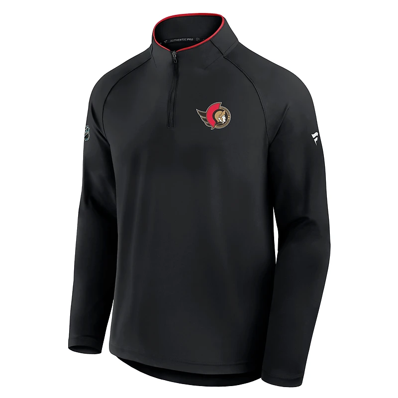 Pull d'entraînement à glissière quart de tour Authentic Pro Rink pour hommes Fanatics Black Ottawa Senators
