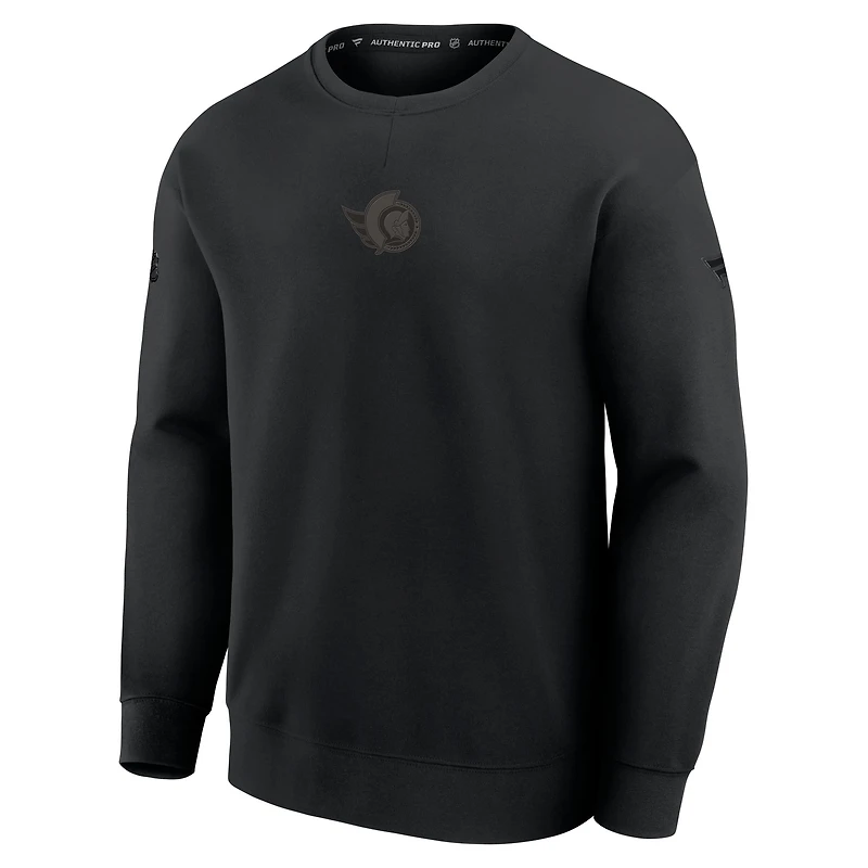 Sweat-shirt Fanatics noir authentique Pro Road Tri-Blend pour homme des Sénateurs d'Ottawa