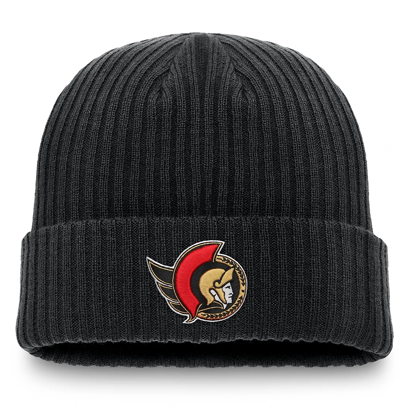 Bonnet en tricot à revers Fanatics noir pour homme des Sénateurs d'Ottawa
