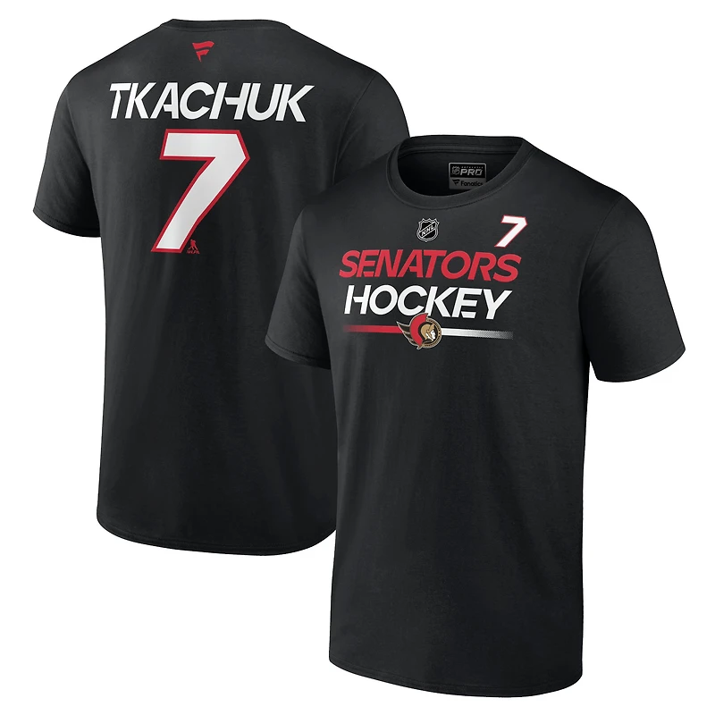 T-shirt avec nom et numéro authentique Pro Prime des Sénateurs d'Ottawa Fanatics Brady Tkachuk pour hommes, noir