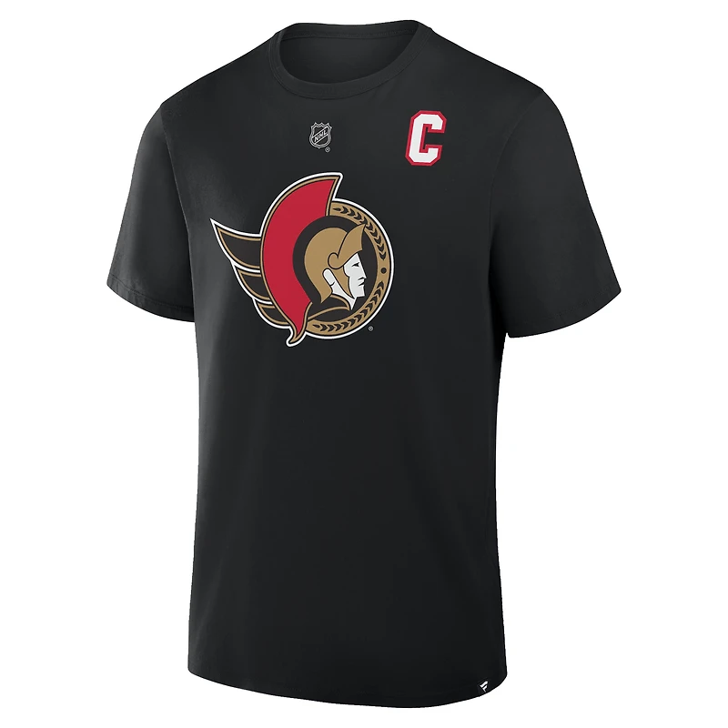 T-shirt Fanatics Brady Tkachuk noir authentique des Sénateurs d'Ottawa avec nom et numéro Stack
