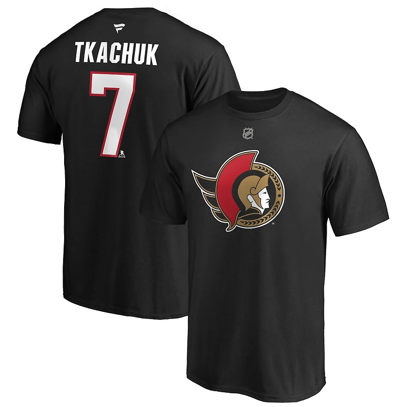 Fanatiques pour hommes de marque Brady Tkachuk noir Logo des Sénateurs d'Ottawa Nom et numéro authentiques la pile - T-shirt
