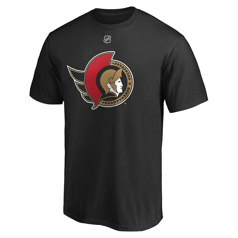 Fanatiques pour hommes de marque Brady Tkachuk noir Logo des Sénateurs d'Ottawa Nom et numéro authentiques la pile - T-shirt