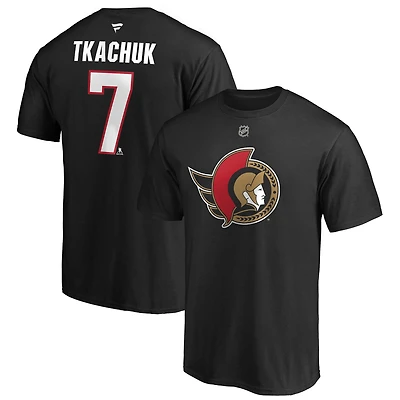 Fanatiques pour hommes de marque Brady Tkachuk noir Logo des Sénateurs d'Ottawa Nom et numéro authentiques la pile - T-shirt