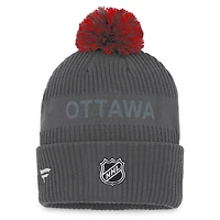 Men's Fanatics Charcoal Ottawa Senators Authentic Pro Home Ice Cuffed Knit Hat with Pom