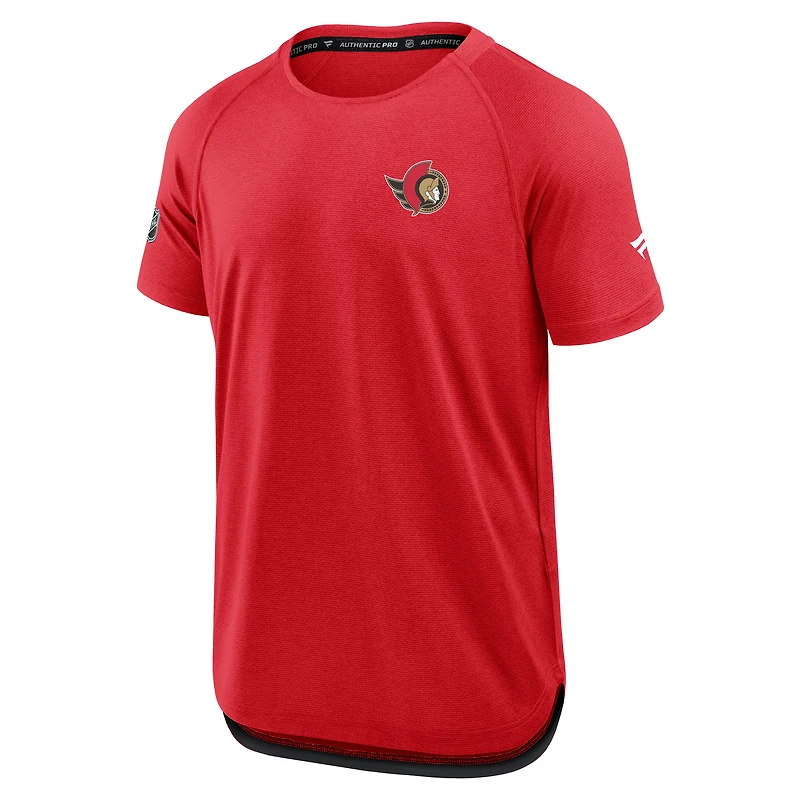T-shirt de performance authentique Pro Rink Raglan Fanatics pour homme, rouge chiné, des Sénateurs d'Ottawa